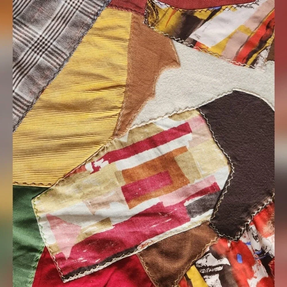 Crazy Quilt with‎ Multicolor Design Retro 70 Hunter Colors Thick Plush Handcraft